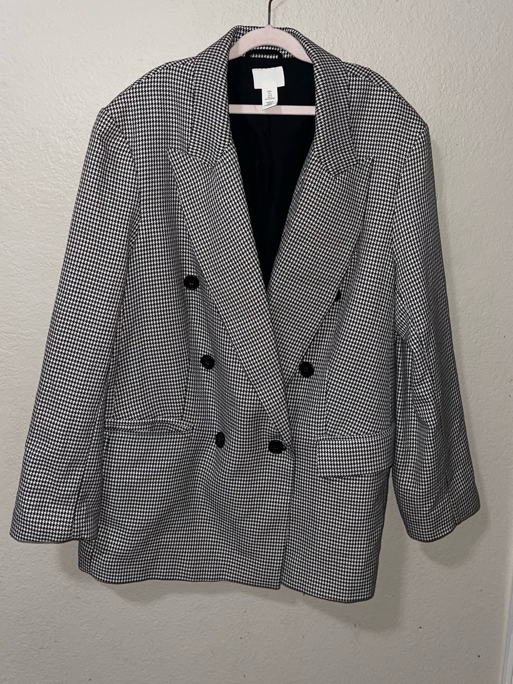 H&M Black & White Houndstooth Double-Breasted Blazer